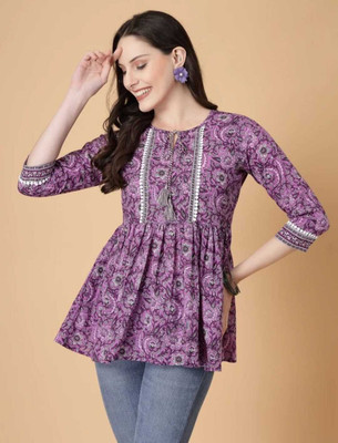 sanwariya enterprises Women Printed Cape Top Kurta(Purple)