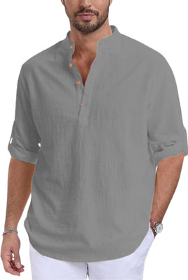 Apektra Men Self Design Straight Kurta(Grey)