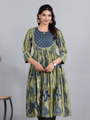 Aramya Women Printed Anarkali Kurta(Blue)