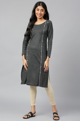 Aurelia Women Solid Straight Kurta(Grey)