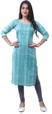 JNK18 Women Striped Straight Kurta(Blue)