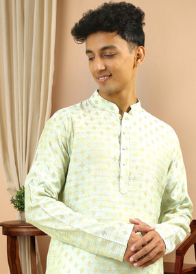 Tattva Men Woven Design Straight Kurta(Light Green)