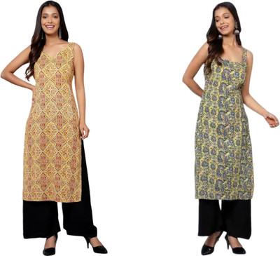 KALLAXI Women Printed Straight Kurta(Multicolor)