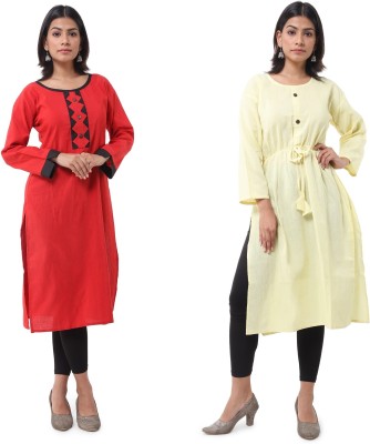 DESHBANDHU DBK Women Solid Straight Kurta(Red, Yellow)