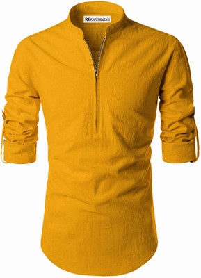 RAREMARK Men Solid A-line Kurta(Yellow)