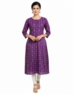 SARANS Women Printed Straight Kurta(Purple)