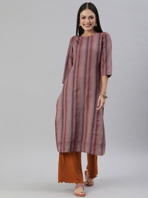 ShopOnn Women Striped Straight Kurta(Multicolor)