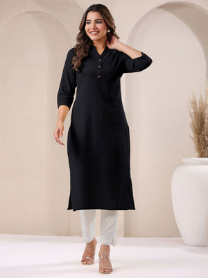 Teshika Grace Women Solid Straight Kurta(Black)