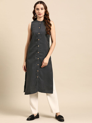ANOUK Women Solid Straight Kurta(Black)