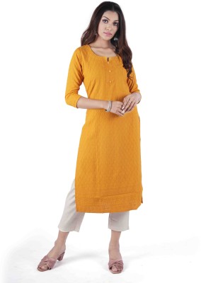 MENIKI Women Chikan Embroidery Straight Kurta(Yellow)