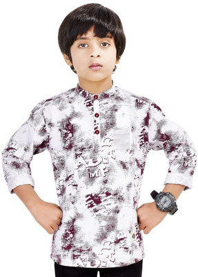 MADE IN THE SHADE Boys Printed Straight Kurta(Purple, White)