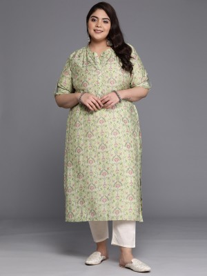 EXTRA LOVE BY LIBAS Women Printed Straight Kurta(Light Green, Pink)