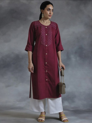 PP Vastram Women Washed A-line Kurta(Maroon)