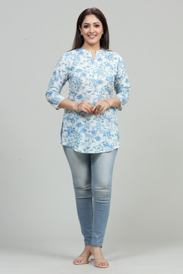 Cotton Culture Women Printed Straight Kurta(Blue)