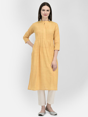 Span Women Self Design A-line Kurta(Yellow)