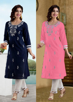 SISTO Women Chikan Embroidery A-line Kurta(Multicolor)