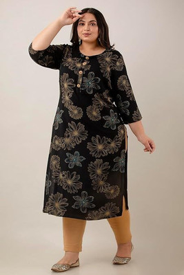Tanvi enterprises Women Floral Print Straight Kurta(Black)