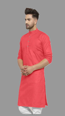 HouseOfCommon Men Striped A-line Kurta(Red)