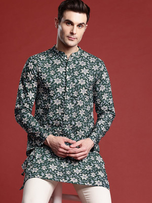 ANOUK Men Embroidered Straight Kurta(Green)