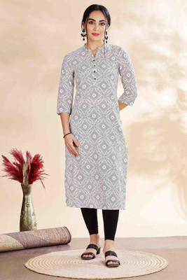 ANOUK Women Geometric Print Straight Kurta(White)
