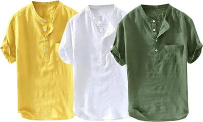 GAINELL Men Solid Straight Kurta(White, Green, Yellow)