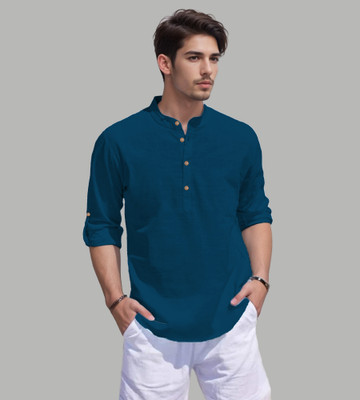 Apektra Men Solid Straight Kurta(Blue)