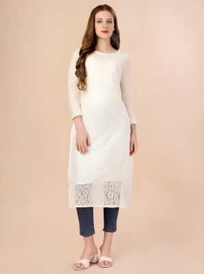 Lakshya Fashion Mart Women Printed Straight Kurta(White)