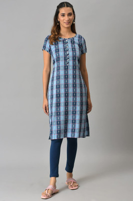 Aurelia Women Self Design Straight Kurta(Blue)