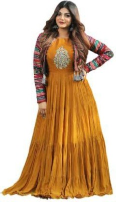 SENTIC Women Embroidered Anarkali Kurta(Yellow)