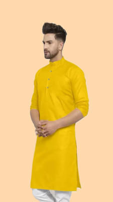 Anuj Fashion Men Solid A-line Kurta(Yellow)