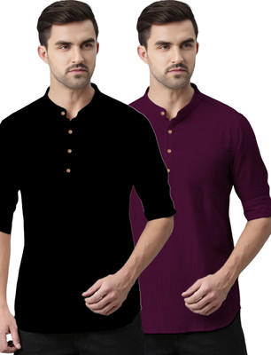 UNIFAV Men Solid Straight Kurta(Purple)