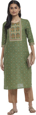 Rangmanch by Pantaloons Women Embroidered Straight Kurta(Green)