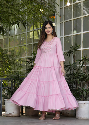 NAMA Women Embroidered Gown Kurta(Pink)