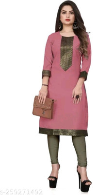 HouseOfCommon Women Solid Straight Kurta(Pink)