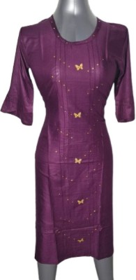 Hurain Women Embroidered A-line Kurta(Purple)