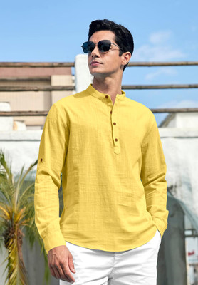zbio Men Solid Straight Kurta(Yellow)