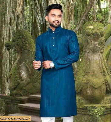 MiraMichi Men Solid A-line Kurta(Black)