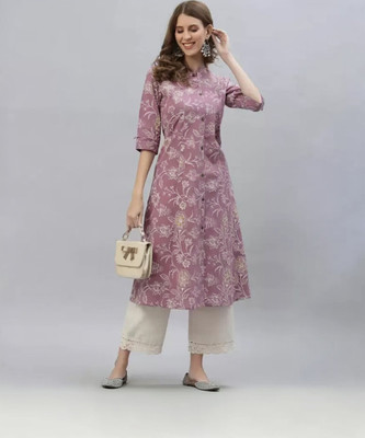 Jai Kurties Women Floral Print A-line Kurta(Purple)