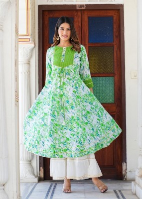 IKRASS Women Printed Anarkali Kurta(Green)