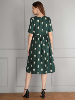 moxica Women Printed Ethnic Dress Kurta(Green)