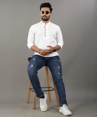 JAGRUTIFASHOIN Men Solid Straight Kurta(White)