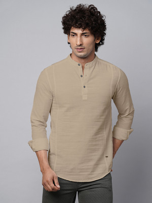 Blue Buddha Men Solid Straight Kurta(Beige)