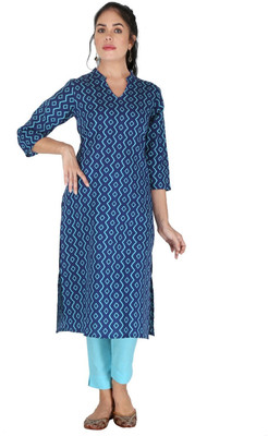 HouseOfCommon Women Self Design Straight Kurta(Blue)