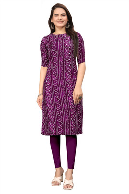 RANGRASIYA CORPORATION Women Printed Straight Kurta(Purple)