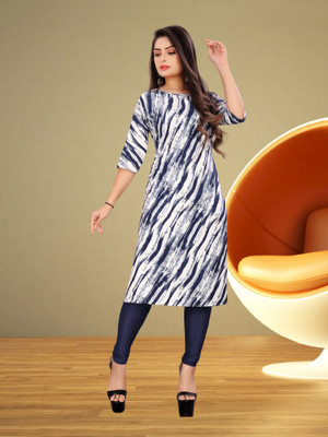 SARTHI FASHION HUB Women Striped Straight Kurta(Dark Blue, White, Grey)