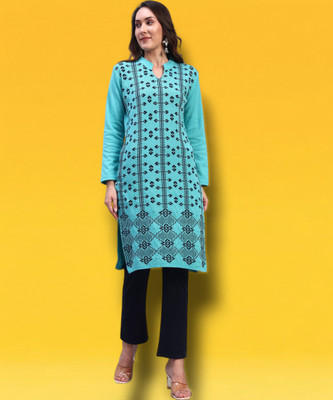 HEMLOCK Women Self Design Straight Kurta(Light Blue)