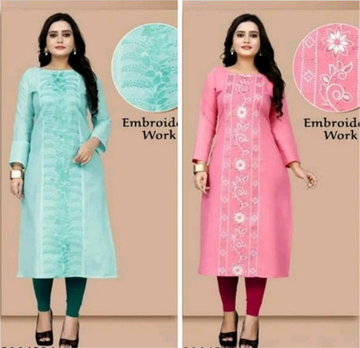 VIVIDH CREATIONSS Women Embroidered Straight Kurta(Light Blue, Pink)