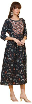 vaidhai Women Floral Print Gown Kurta(Multicolor)