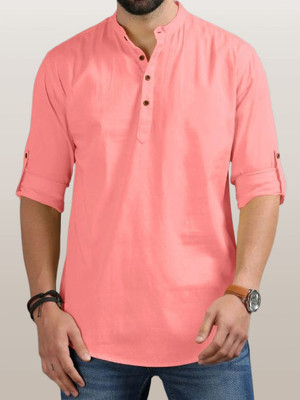 zbio Men Solid Straight Kurta(Pink)