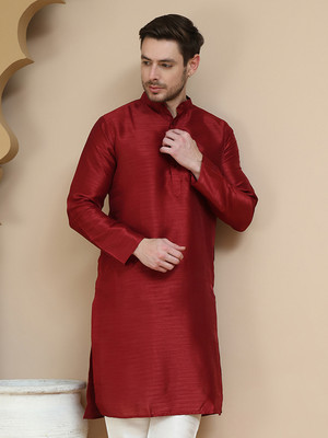 Anouk Rustic Men Solid Straight Kurta(Maroon)